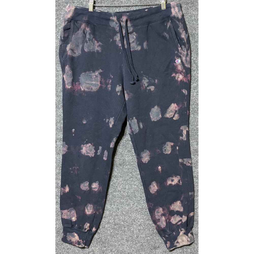 Champion Tie Dye Joggers Men's Large Navy Blue Bleach Dye‎ Sweatpants